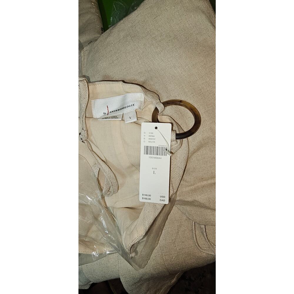 NWT By Anthropologie Smocked Linen Blend Mini Dress $148 LARGE Tan - Picture 5 of 5